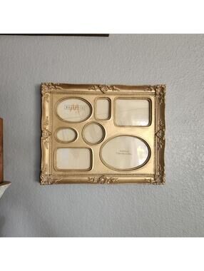 Vintage Ornate Gold Finish 7 Photo Collage Frame Plastic By Melannco Taiwan